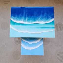 Handmade Ocean Wave Resin Coffee Tables Coastal Beach Decor - Set Of 2 - thumbnail 3
