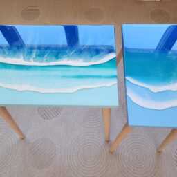 Handmade Ocean Wave Resin Coffee Tables Coastal Beach Decor - Set Of 2 - thumbnail 2