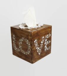 Tissue Box Cover Love Wedding Theme Gift Square Tissue Shabby Chic Romantic Style Wooden Rustic Wedding - thumbnail 1