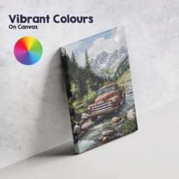 Classic Red Pickup Truck Alpine Forest River Canvas Wall Art Print Decor Picture Ready To Hang - thumbnail 4