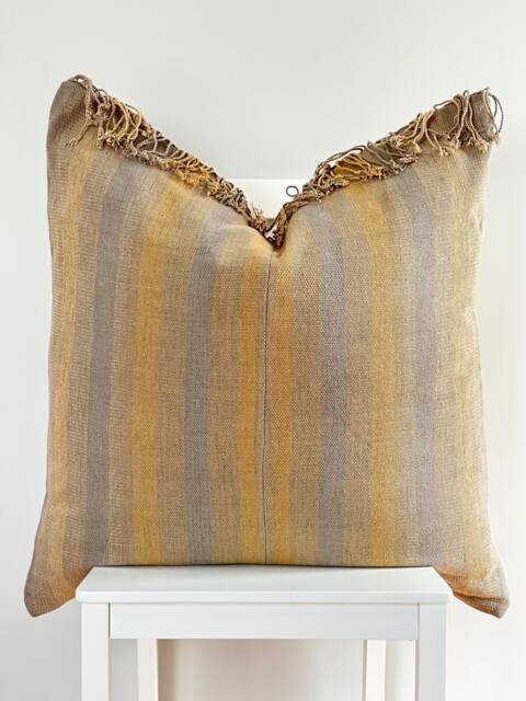 Brown Tribal Hemp Hand Woven Natural Dye Color Hmong Lumbar Pillow Cover - image 1