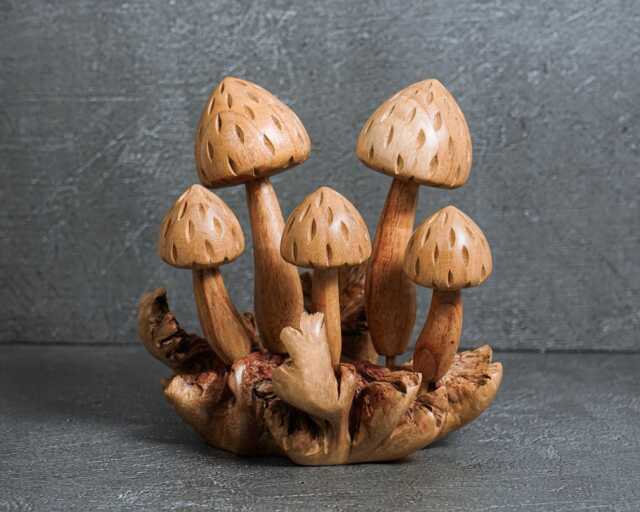Handmade Wooden Mushroom Figurine Natural Indonesian Wood Carving 6 - image 1