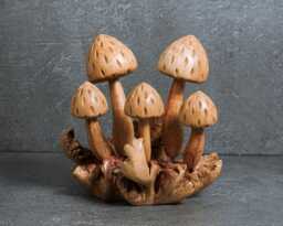 Handmade Wooden Mushroom Figurine Natural Indonesian Wood Carving 6 - thumbnail 1