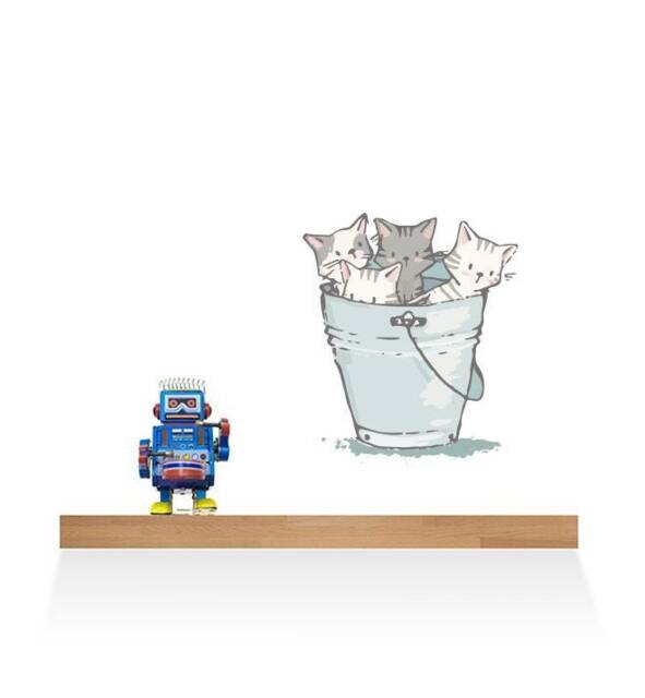 Kittens in A Bucket Wall Sticker Decal - Dogs & Pets Stickers, Art, Decals, Kids Boys, Girls, Animals Decals