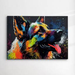 German Shepherd Abstract Dog Pet Animal Painting Splatter Wall Art, Framed Canvas Poster Print, Home Kitchen Office Room Decor, Gifts - thumbnail 3