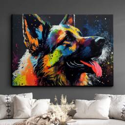 German Shepherd Abstract Dog Pet Animal Painting Splatter Wall Art, Framed Canvas Poster Print, Home Kitchen Office Room Decor, Gifts - thumbnail 1