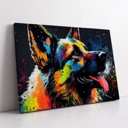 German Shepherd Abstract Dog Pet Animal Painting Splatter Wall Art, Framed Canvas Poster Print, Home Kitchen Office Room Decor, Gifts - thumbnail 2