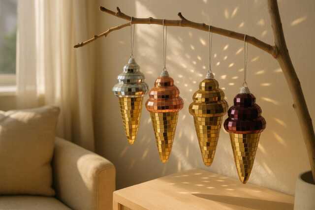 Disco Ice Cream Cone Ornament - Mirrored Hanging Decor Personalised Option - image 1