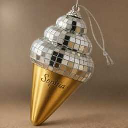 Disco Ice Cream Cone Ornament - Mirrored Hanging Decor Personalised Option - thumbnail 4