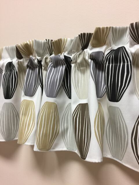 Cotton Curtains Cafe Kitchen Valance Panels Grey Brown Black Geometric in White Curtain - image 1