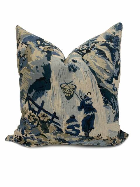 Thibaut Moorea Anna French Manor Collection Cushion Cover Pillow Double Sided Blue - image 1
