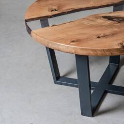 Round Resin Coffee Table Made Oak Slabs, River Table, Live Edge End Table - thumbnail 2