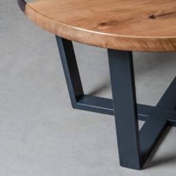 Round Resin Coffee Table Made Oak Slabs, River Table, Live Edge End Table - thumbnail 4