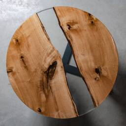 Round Resin Coffee Table Made Oak Slabs, River Table, Live Edge End Table - thumbnail 3