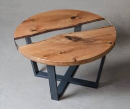 Round Resin Coffee Table Made Oak Slabs, River Table, Live Edge End Table
