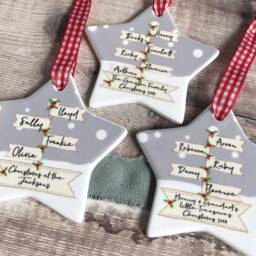 Personalised Christmas Family Names Signpost Design Nordic Style Ceramic Or Acrylic Round Star Ornament Keepsake - thumbnail 3