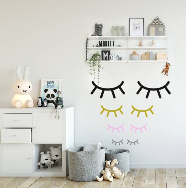Sleepy Eyes Wall Decal, 4 Sizes From S Up To Xl, Sleepy Eyes Sticker in Black, Gold, Lashes Stickers, Kids Room Decals & Home Decor - image 1