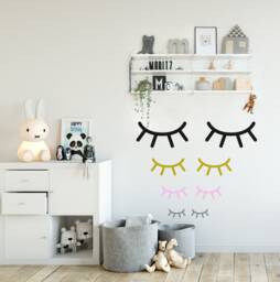 Sleepy Eyes Wall Decal, 4 Sizes From S Up To Xl, Sleepy Eyes Sticker in Black, Gold, Lashes Stickers, Kids Room Decals & Home Decor