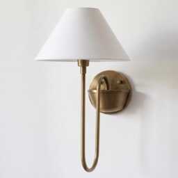 Wall Light Antique Brass Fabric Shade Sconce, Vintage Modern Bedroom Lamp, Luxury Lighting Fixture - thumbnail 2