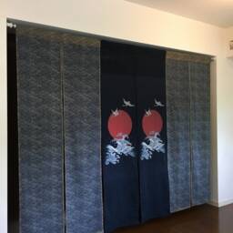 Japanese Wave Fabric Door Step, Blue Crane Noren Curtain, Order Made, Wall Tapestry, Tsunami Panel - thumbnail 4