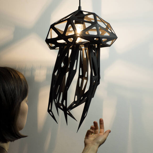 Jellyfish Nature Lover Gift, Geometric Lamp, Papercraft Sculpture, Origami Lampshade, Minimalist Diy Lowpoly Black Bedside Lamps - image 1
