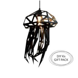 Jellyfish Nature Lover Gift, Geometric Lamp, Papercraft Sculpture, Origami Lampshade, Minimalist Diy Lowpoly Black Bedside Lamps - thumbnail 2