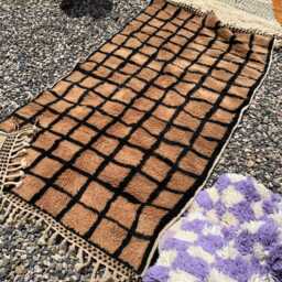 Brown & Black Grid Rug, Moroccan Shag Soft Wool Rug, Large Area Rug - thumbnail 2