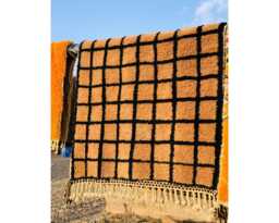 Brown & Black Grid Rug, Moroccan Shag Soft Wool Rug, Large Area Rug - thumbnail 1