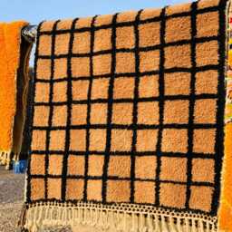 Brown & Black Grid Rug, Moroccan Shag Soft Wool Rug, Large Area Rug - thumbnail 4