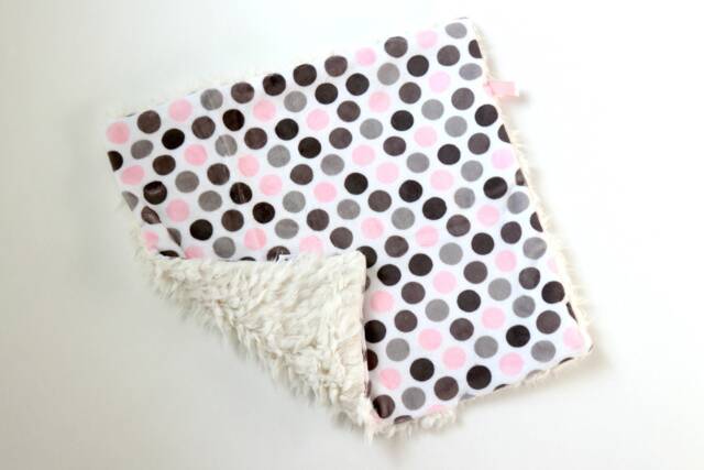 Dream Lovie. Security Blanket. Personalized Lovey. Faux Fur Pink Gray Dots. Mini Baby Minky Shower Gift - image 1