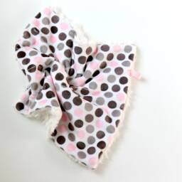 Dream Lovie. Security Blanket. Personalized Lovey. Faux Fur Pink Gray Dots. Mini Baby Minky Shower Gift - thumbnail 2