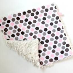 Dream Lovie. Security Blanket. Personalized Lovey. Faux Fur Pink Gray Dots. Mini Baby Minky Shower Gift - thumbnail 3