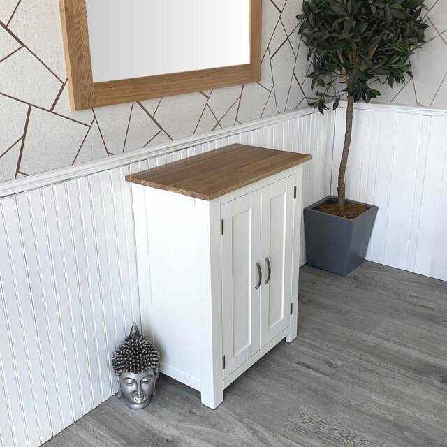 Slimline Oak Top - White Cloakroom Vanity Cabinet Bathroom Unit 310P - image 1