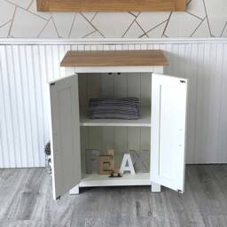 Slimline Oak Top - White Cloakroom Vanity Cabinet Bathroom Unit 310P - thumbnail 2