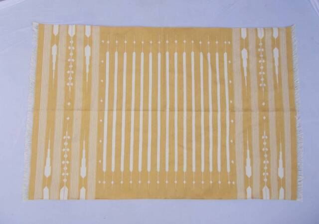 Multiple Sizes Yellow & White Stripes Handmade Cotton Rug Dhurrie - Colour - image 1