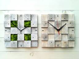 Square Wooden Wall Clock With Moss Decor, Kitchen Decor - thumbnail 1