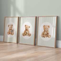 Vintage Teddy Bear Prints Sage Green Nursery Wall Art, Set Of 3 - thumbnail 2