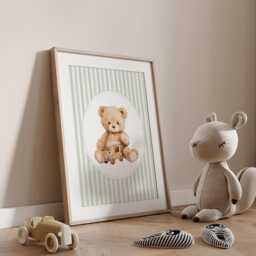Vintage Teddy Bear Prints Sage Green Nursery Wall Art, Set Of 3 - thumbnail 3