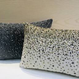 Hand Embroidered Beaded Velvet Pillow Cover, Cream & Antique Gold - Bmcc040 - thumbnail 4