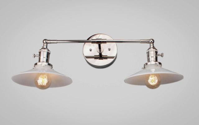 Vintage Art Deco Double Sconce - Wall Mount Industrial Light with Opal & Copper Shade - image 1