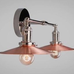 Vintage Art Deco Double Sconce - Wall Mount Industrial Light with Opal & Copper Shade - thumbnail 4