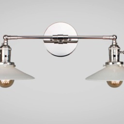 Vintage Art Deco Double Sconce - Wall Mount Industrial Light with Opal & Copper Shade - thumbnail 2