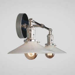 Vintage Art Deco Double Sconce - Wall Mount Industrial Light with Opal & Copper Shade - thumbnail 3