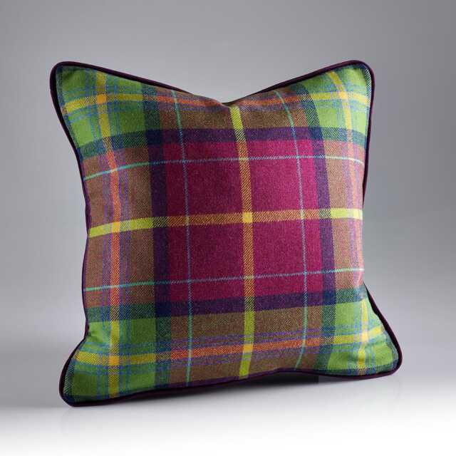 Pink Tartan Wool Cushion - Cerise, Navy & Green Check Feather Filled Made in England - image 1