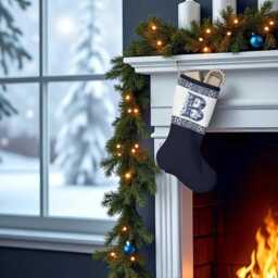Santa Stocking, Delft Blue, Custom Initial, Holiday Decor, Christmas Home Decoration, Stocking For Kids, Initial B, B - thumbnail 4
