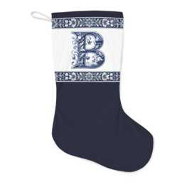 Santa Stocking, Delft Blue, Custom Initial, Holiday Decor, Christmas Home Decoration, Stocking For Kids, Initial B, B - thumbnail 2