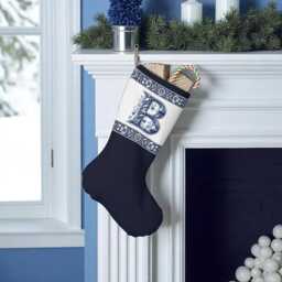 Santa Stocking, Delft Blue, Custom Initial, Holiday Decor, Christmas Home Decoration, Stocking For Kids, Initial B, B - thumbnail 3