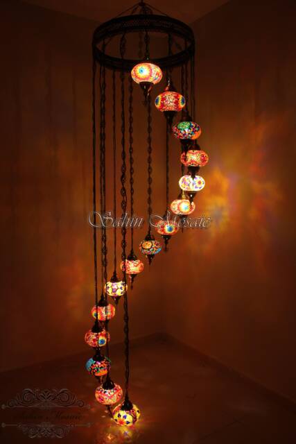 15 Ball Turkish Mosaic Chandelier, Large Globes - image 1