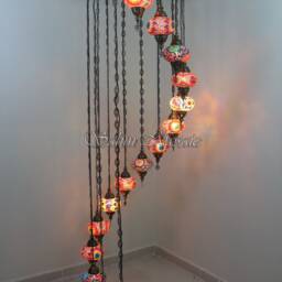 15 Ball Turkish Mosaic Chandelier, Large Globes - thumbnail 2