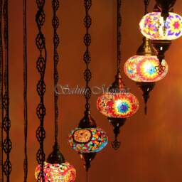15 Ball Turkish Mosaic Chandelier, Large Globes - thumbnail 3